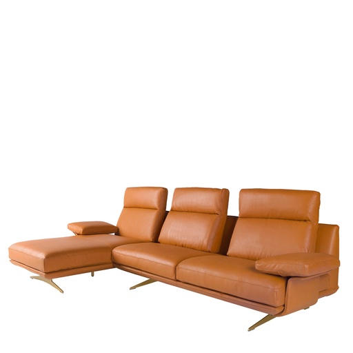 [6226] Left chaise longue sofa in terracotta brown leather