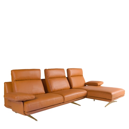 [6227] Chaise longue droite en cuir terracotta marron