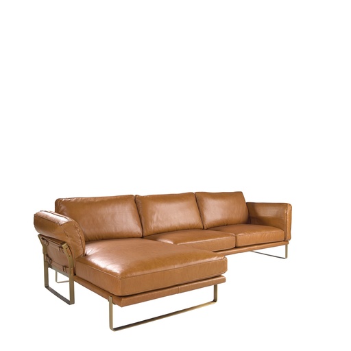 [6231] Chaise longue gauche en cuir camel