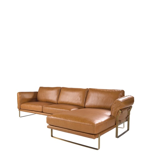 [6232] Rechtes Chaiselongue-Sofa in Leder camel