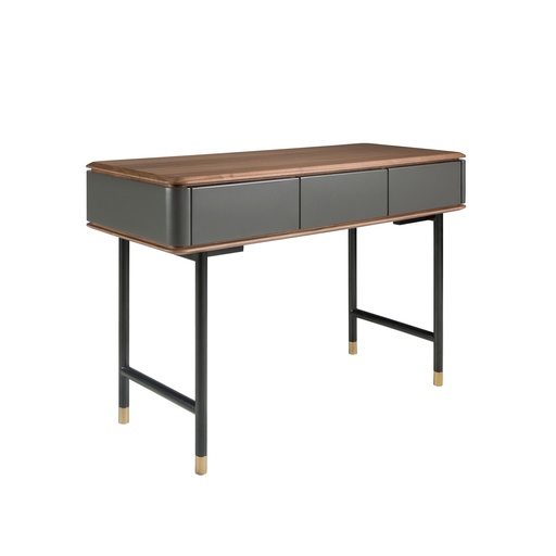 [7171] Rectangular console walnut, matt dark grey wood and black steel