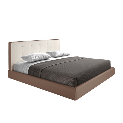 [7174] Letto imbottito in tessuto marrone ed ecopelle marrone