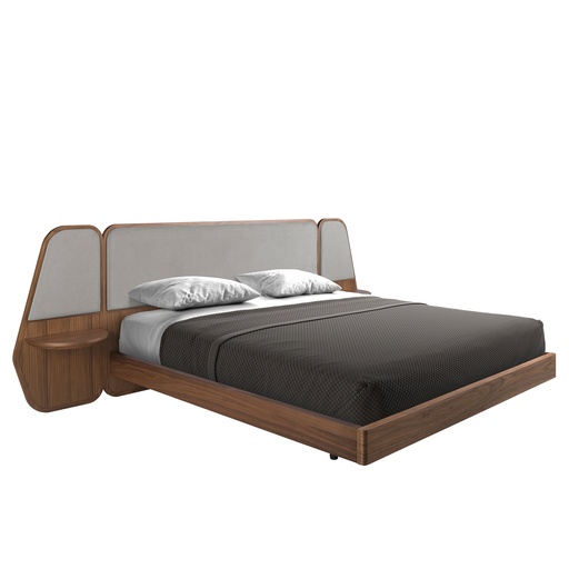 [7175] Bed walnut and grey fabric