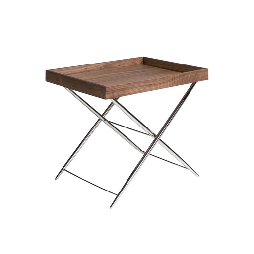 [2034] Prostokątny stół narożny z orzecha włoskiego i chromowanej stali