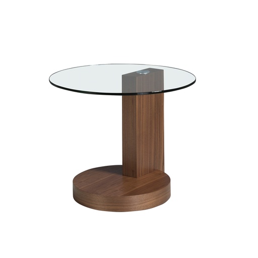 [2036] Round tempered glass and walnut corner table