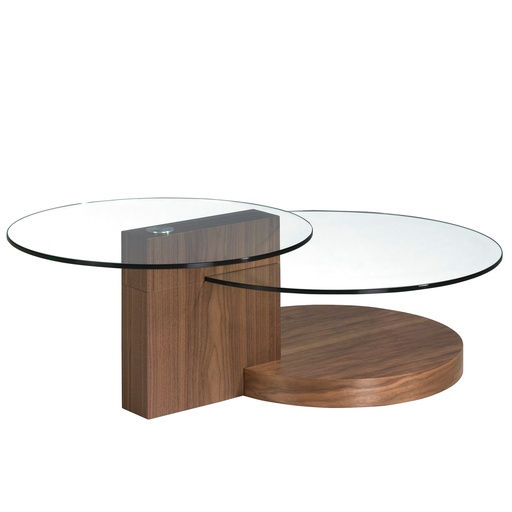 [2019] Table basse ronde en verre trempé et noyer