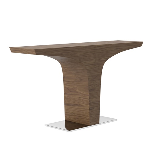 [3030] Rectangular walnut console with chrome-plated steel base