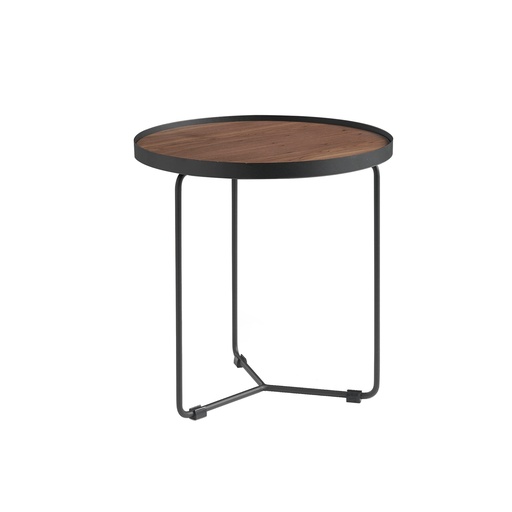 [2028] Round corner table walnut and black steel