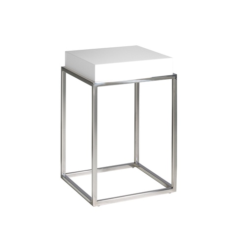 [2041] Table d'angle carrée en bois blanc et acier chromé