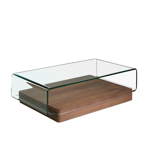 [2004] Table basse rectangulaire en verre trempé et noyer