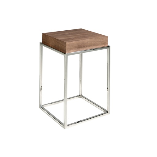 [2051] Square corner table walnut and chrome-plated steel