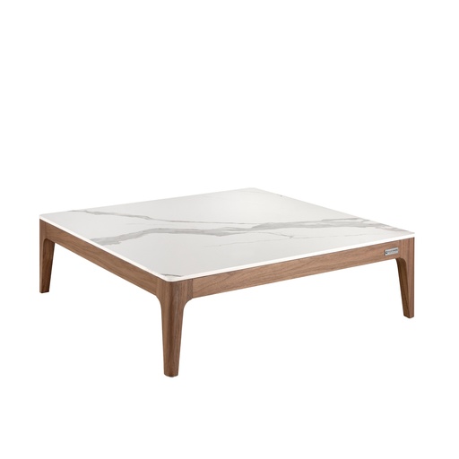 [2042] Porcelanowy kwadratowy stolik kawowy z marmuru i orzecha włoskiego