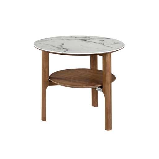 [2047] Круглый угловой стол из фарфорового мрамора и орехового дерева