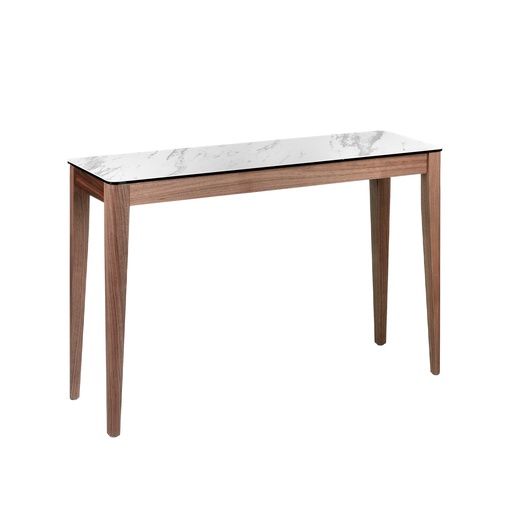 [3082] Porcelain marble and walnut rectangular console table