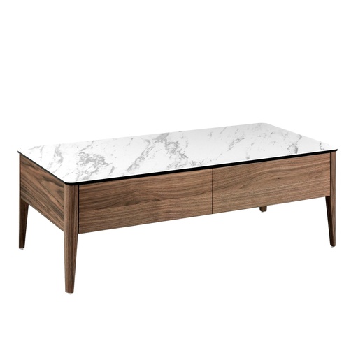 [2049] Porcelain marble and walnut rectangular coffee table