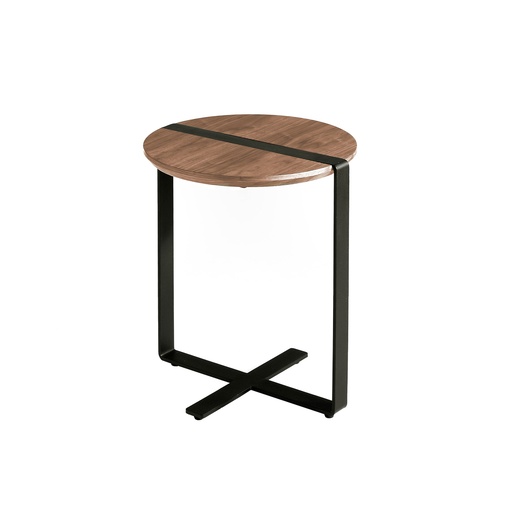 [2054] Round corner table walnut and black steel