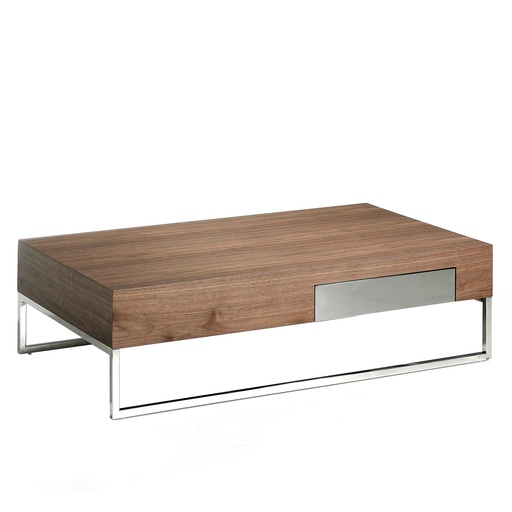 [2057] Rectangular coffee table walnut and chrome-plated steel