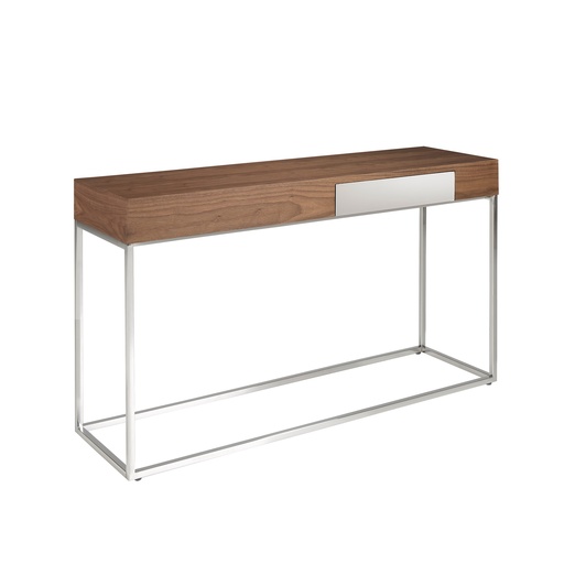 [3111] Rectangular walnut and chromed steel console table