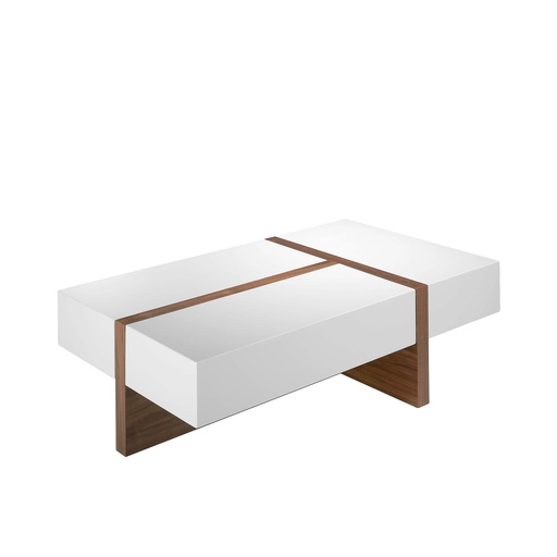 [2060] Rectangular white and walnut wood coffee table