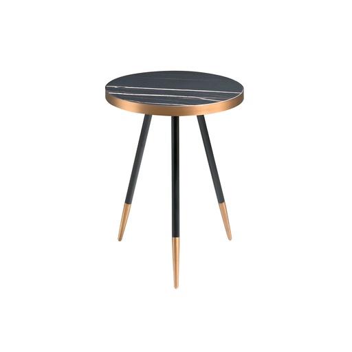 [2069] Round corner table in porcelain marble and black steel