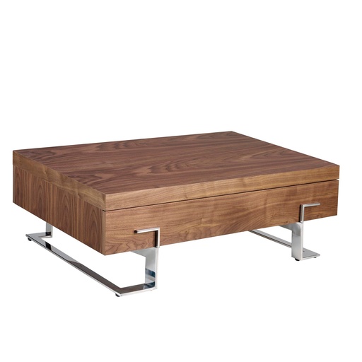 [2099] Rectangular coffee table walnut and chrome-plated steel