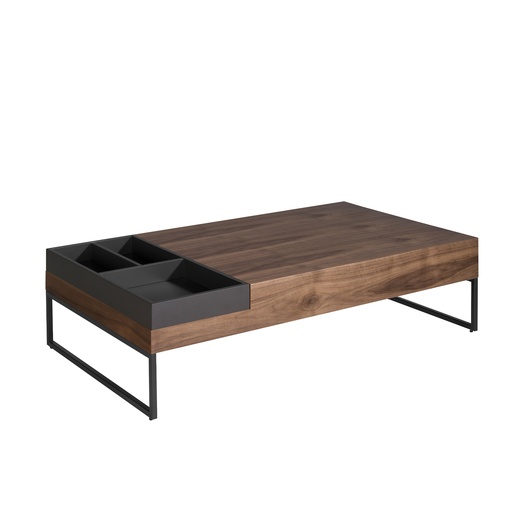 [2104] Rectangular coffee table walnut and black steel