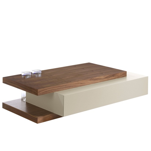 [2105] Table basse rectangulaire en bois beige et noyer