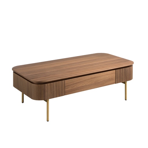 [2108] Rectangular coffee table in walnut and gold polished steel