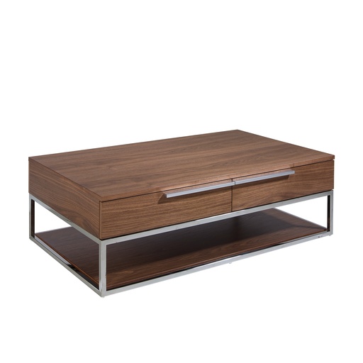 [2114] Rectangular coffee table walnut and chrome-plated steel