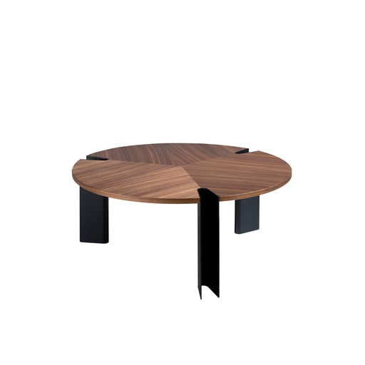 [2113] Table basse ronde en noyer et acier noir