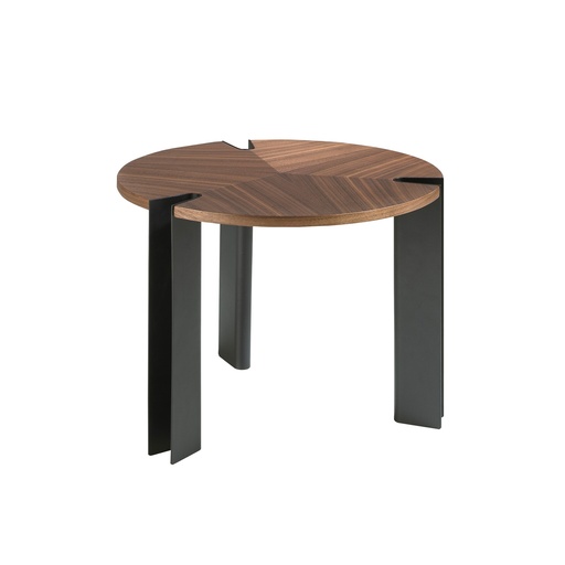 [2117] Round corner table walnut and black steel