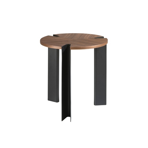 [2118] Round corner table walnut and black steel