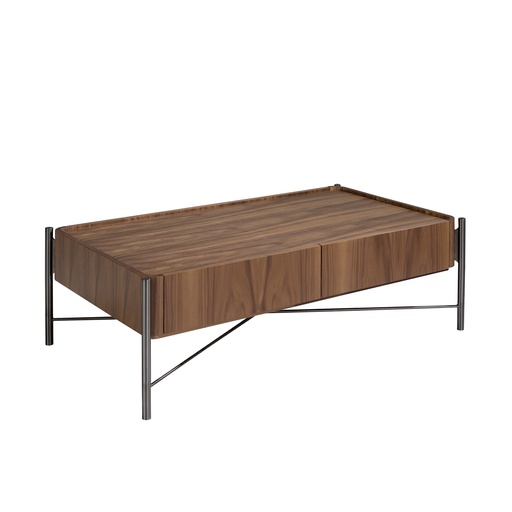 [2121] Rectangular coffee table walnut and dark steel