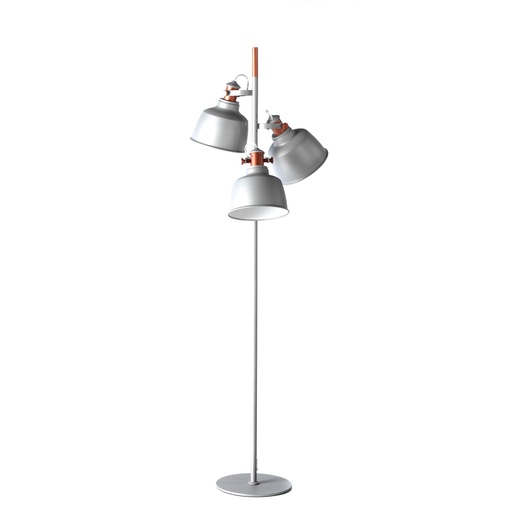 [8032] Lampadaire avec trois abat-jour en acier gris et détails en bronze