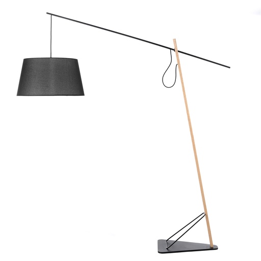 [8035] Lampadaire en bois de chêne et acier noir