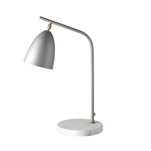 [8037] Lampe de bureau en marbre blanc et acier gris