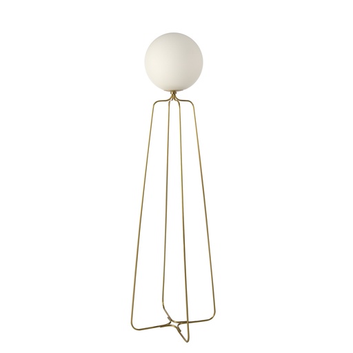 [8047] Lampadaire acier doré et verre blanc