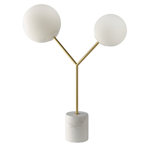 [8050] Table lamp in white marble, golden steel and white glass