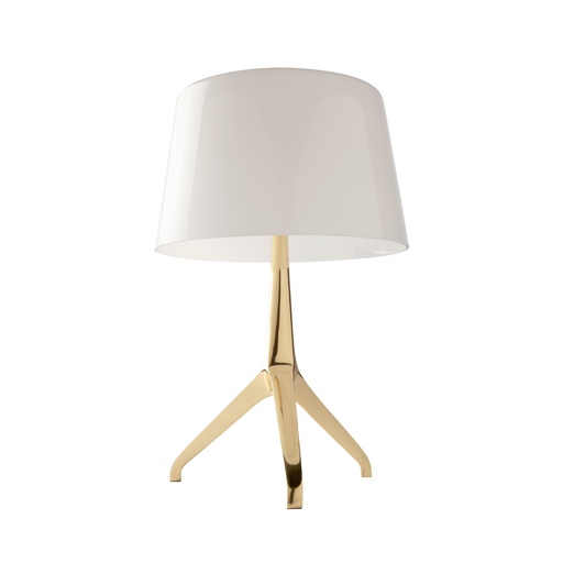 [8062] Lampe de bureau en acier doré et verre blanc