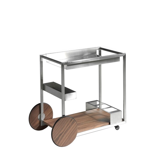 [3116] Stalen en walnoten minibar trolley