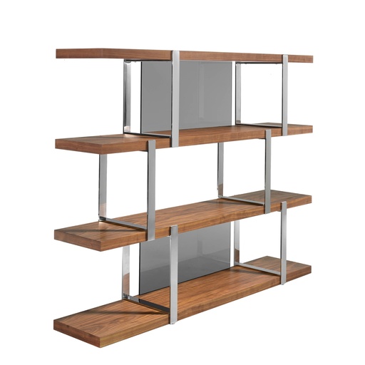 [3136] Walnut bookcase with black glass dividers