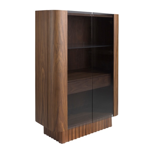 [3273] Tall sideboard in tempered glass, walnut with interior lighting