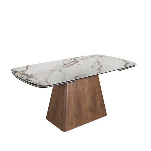 [1158] Tavolo da pranzo rettangolare allungabile in marmo porcellanato e legno di noce