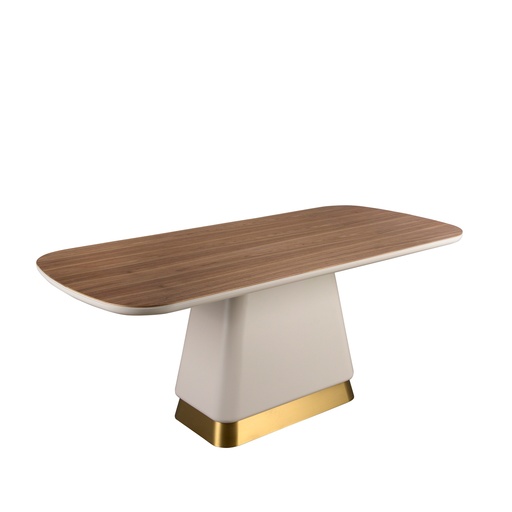 [1166] Table de salle à manger rectangulaire en noyer et bois beige