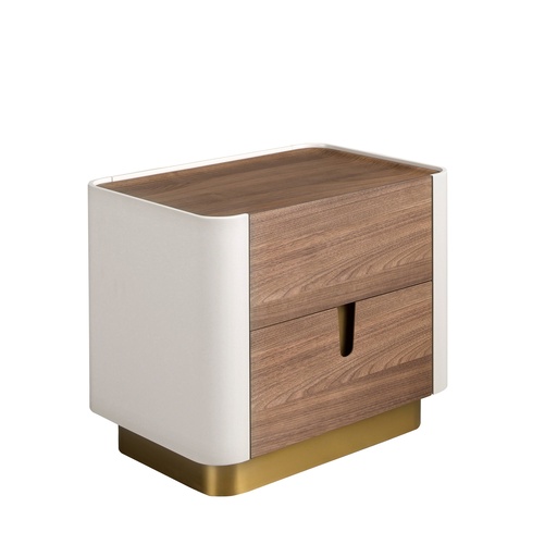 [7187] Bedside table walnut, beige, golden polished steel and walnut top