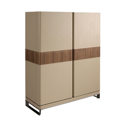 [3276] Высокий сервант из искусственной кожи, ореха и полированной стали