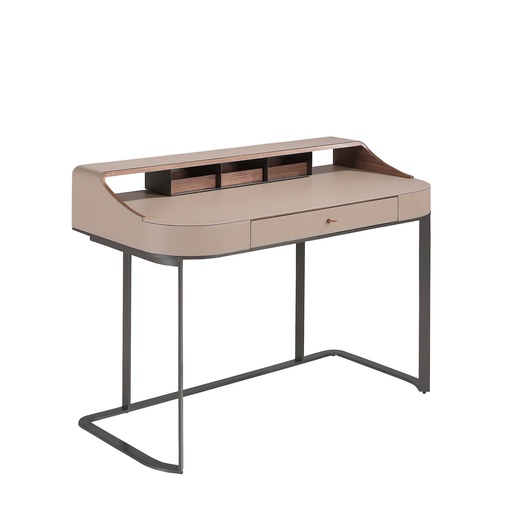 [3279] Schminktisch aus Kunstleder, Nussbaum und grauem Stahl