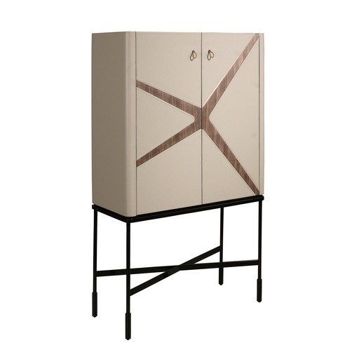 [3280] Visoka omara iz umetnega usnja, orehovega lesa in črnega jekla