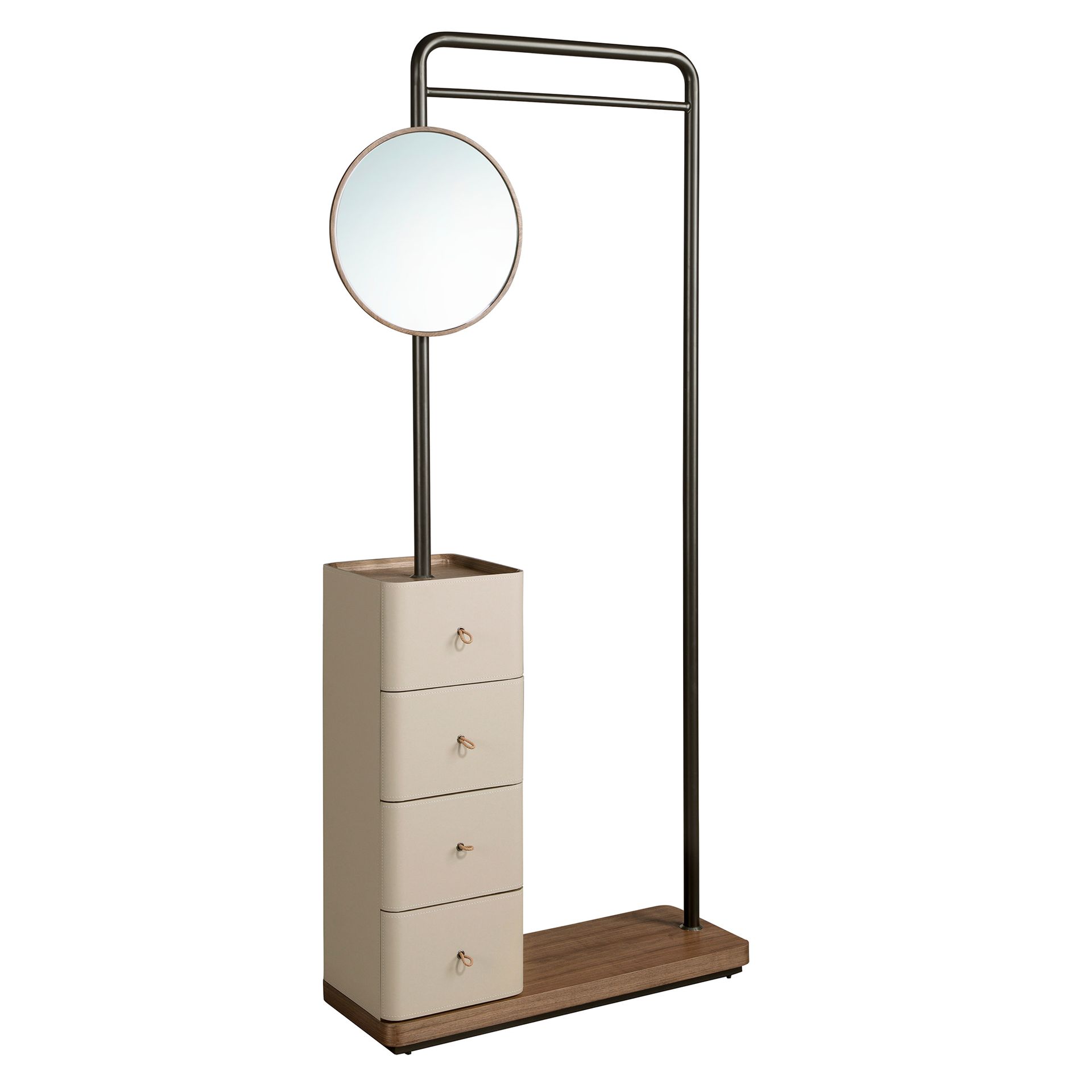 Appendiabiti in similpelle visone, noce e acciaio nero con specchio