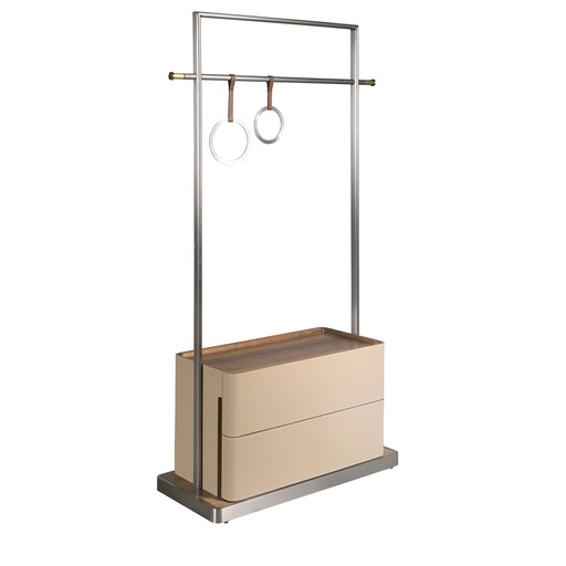 [3282] Вешалка из искусственной кожи цвета норки, ореха и нержавеющей стали